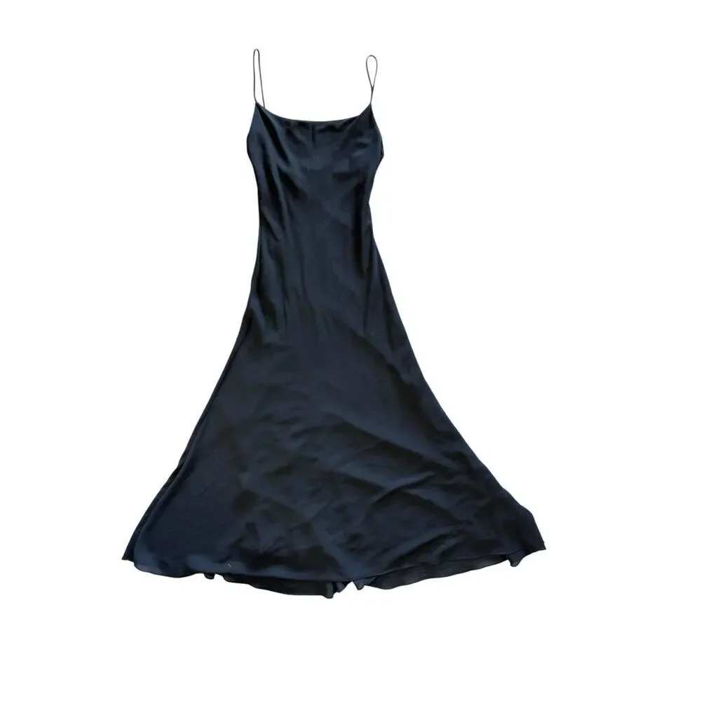 Y2K Geary Roark Kamisato Black Spaghetti Maxi Slip Dress Gown Whimsigoth Grunge - Picture 2 of 11